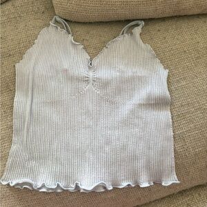 Blue Ribbed V-Neck Seamless Tank Top